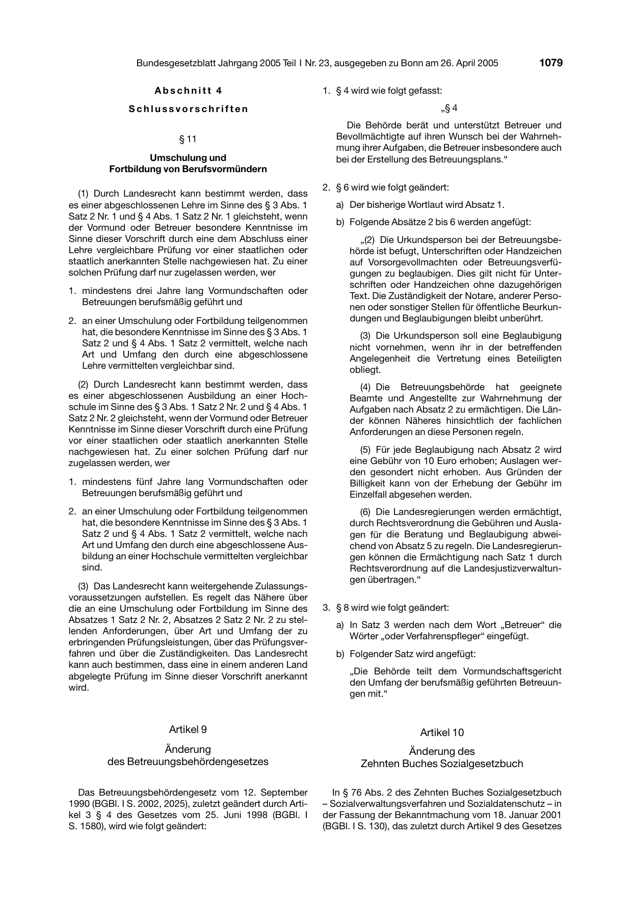 BGBl. 2005, Seite 1079 — Originalseite als Abbildung