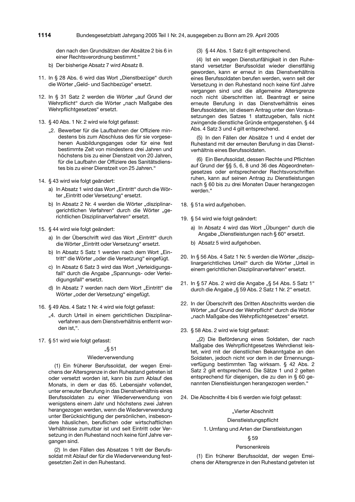BGBl. 2005, Seite 1114 — Originalseite als Abbildung