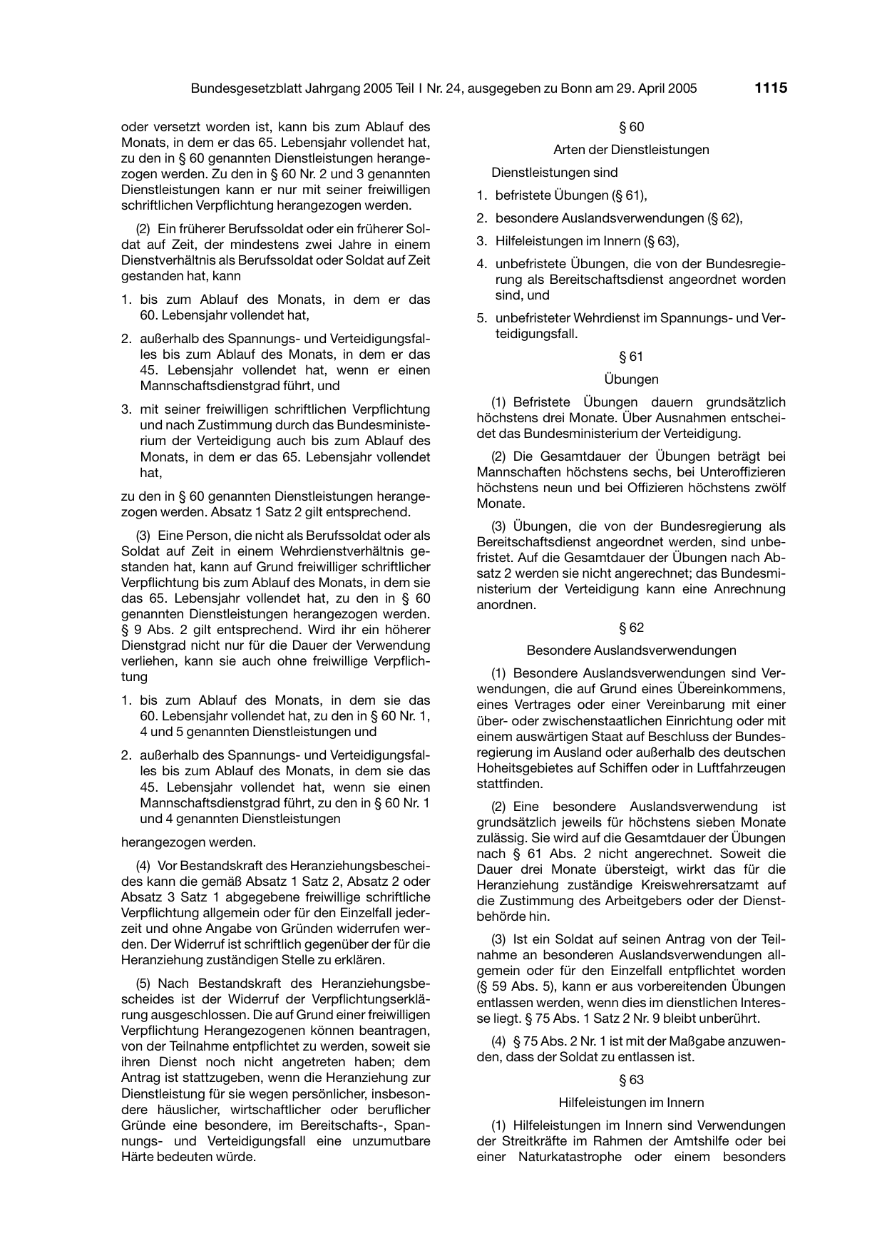 BGBl. 2005, Seite 1115 — Originalseite als Abbildung