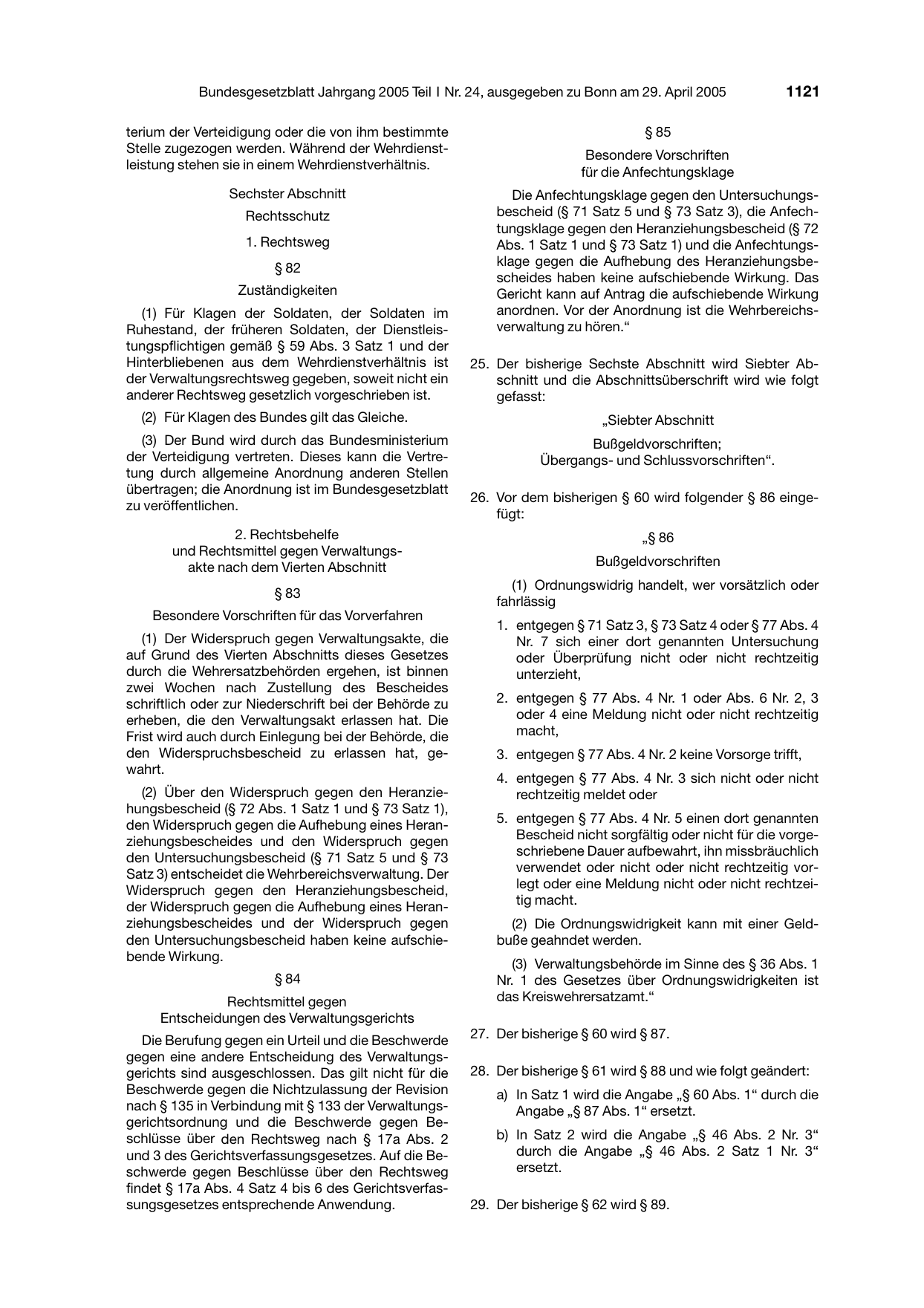 BGBl. 2005, Seite 1121 — Originalseite als Abbildung