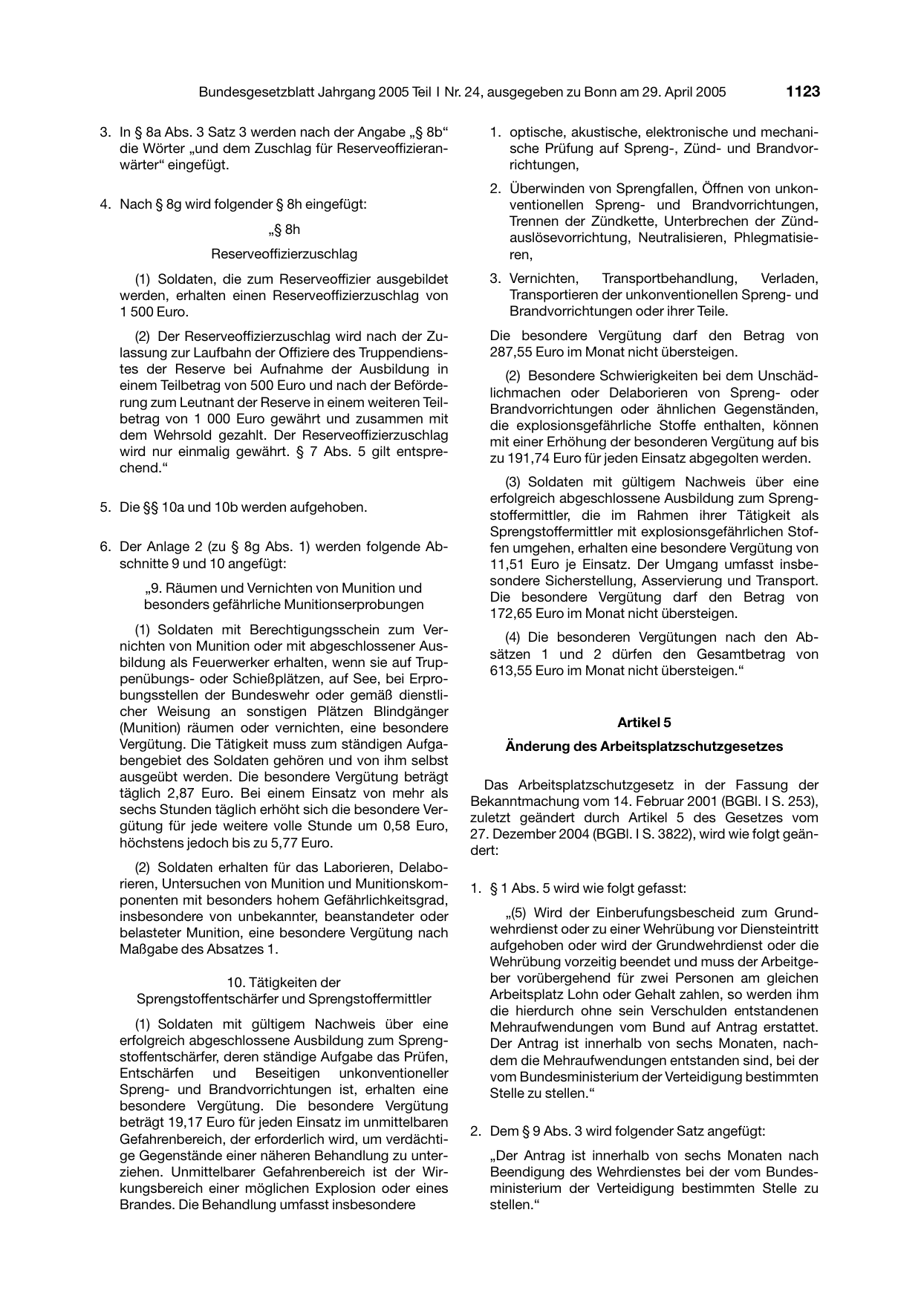BGBl. 2005, Seite 1123 — Originalseite als Abbildung