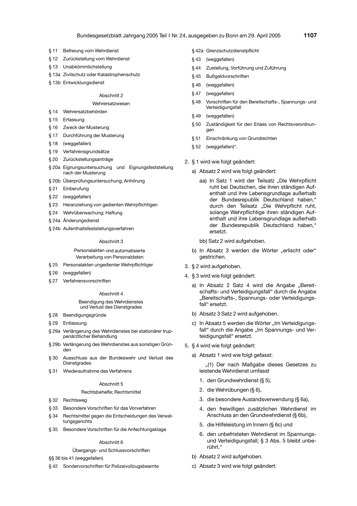 BGBl. 2005, Seite 1107 — Originalseite als Abbildung