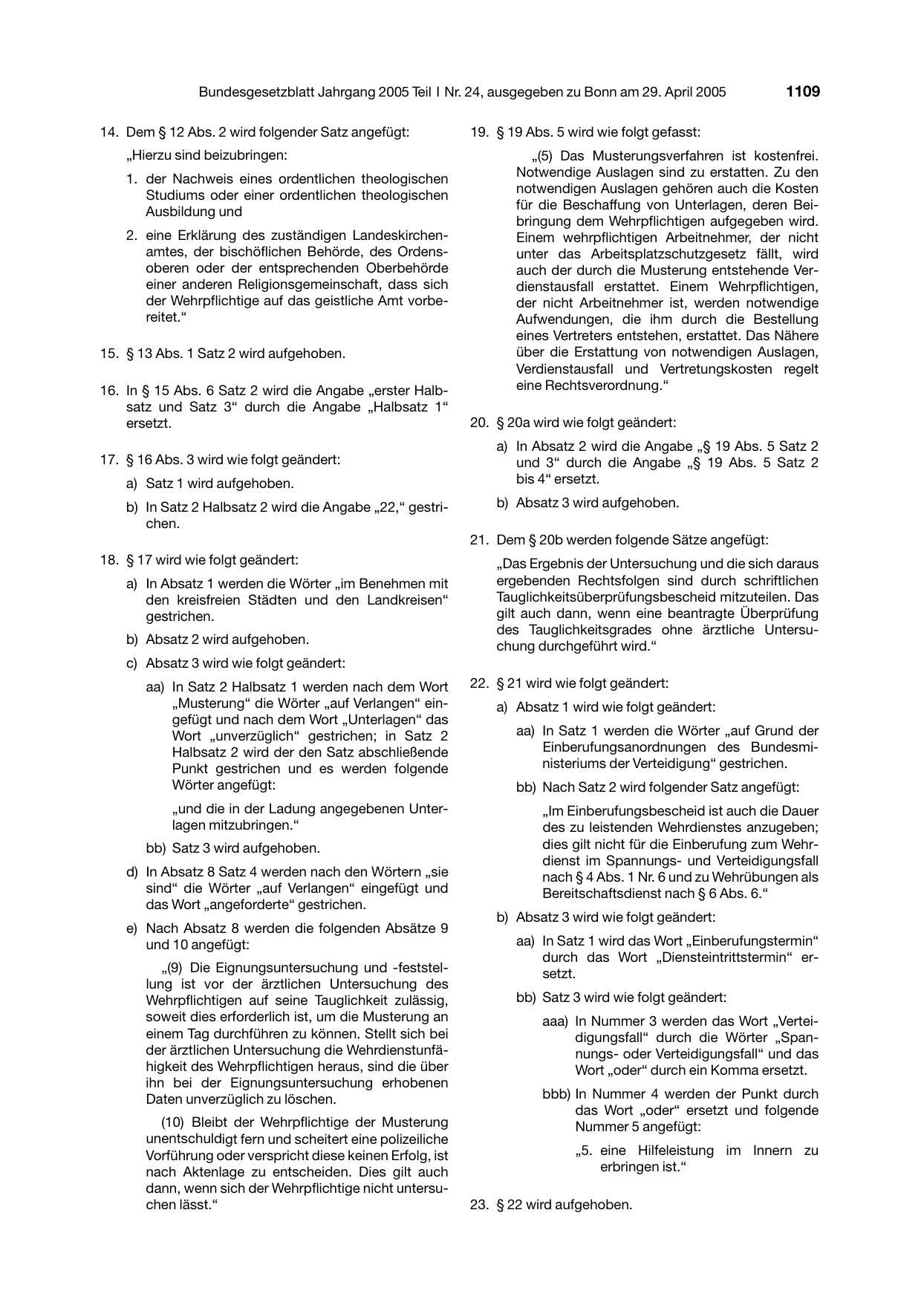BGBl. 2005, Seite 1109 — Originalseite als Abbildung
