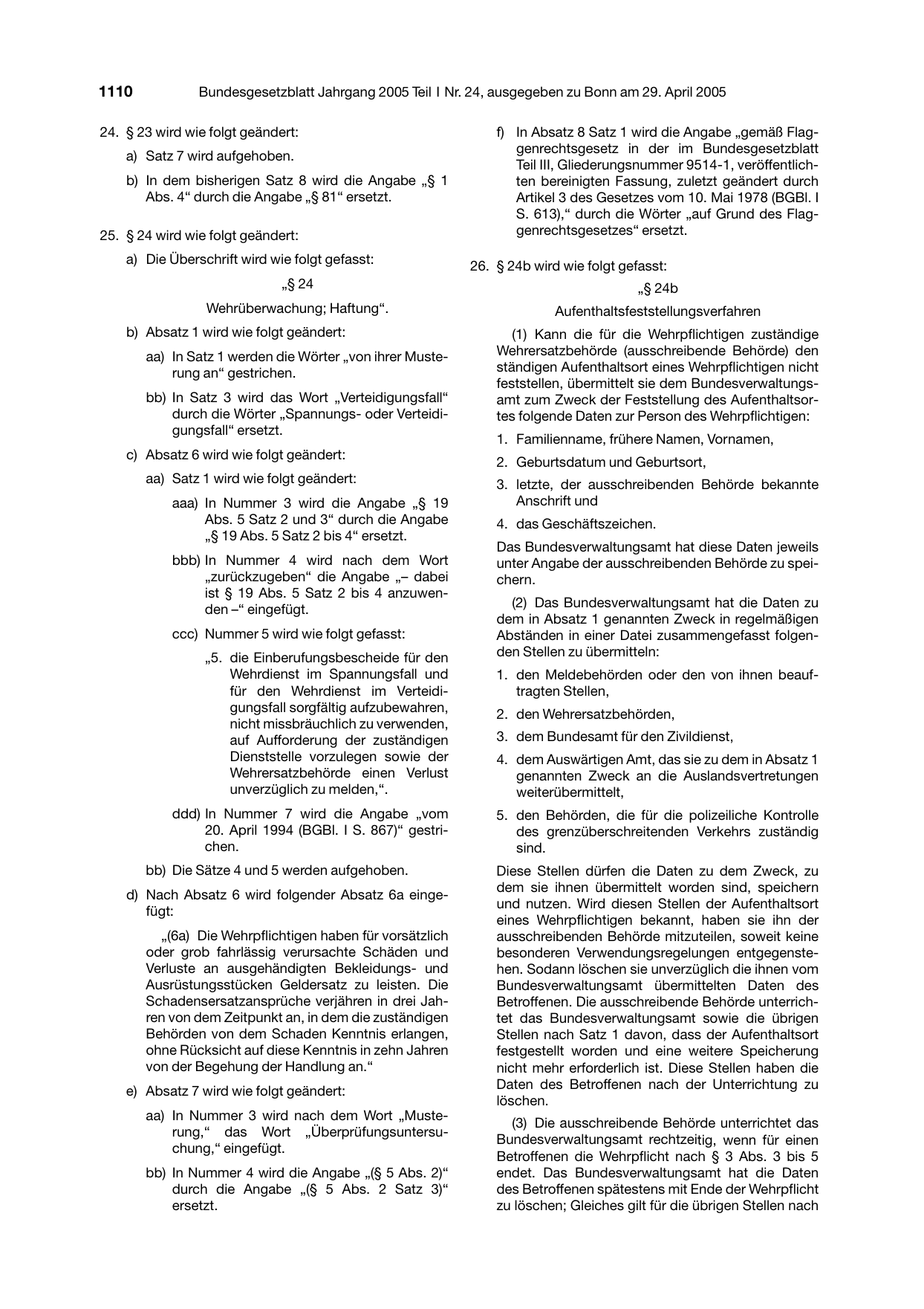 BGBl. 2005, Seite 1110 — Originalseite als Abbildung