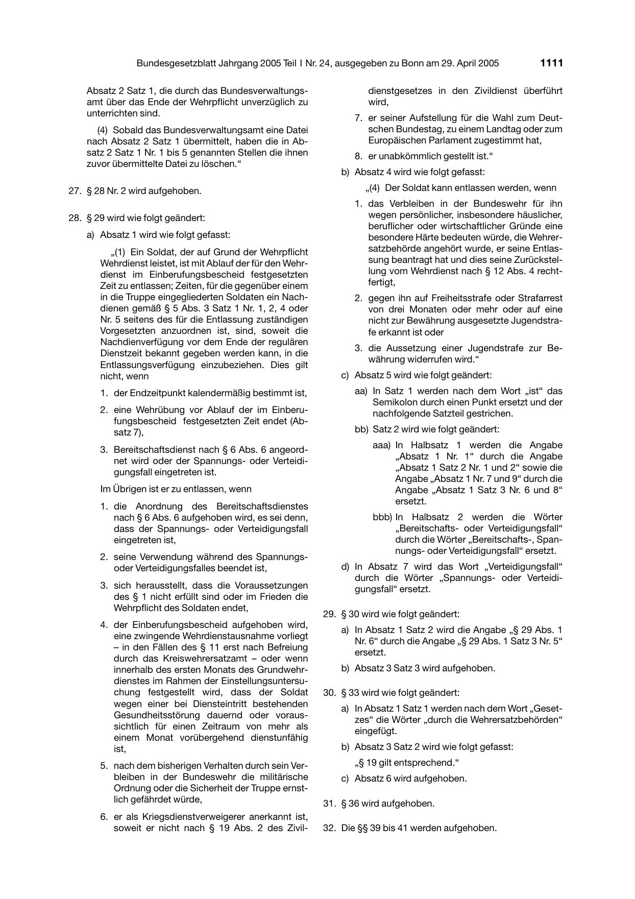 BGBl. 2005, Seite 1111 — Originalseite als Abbildung