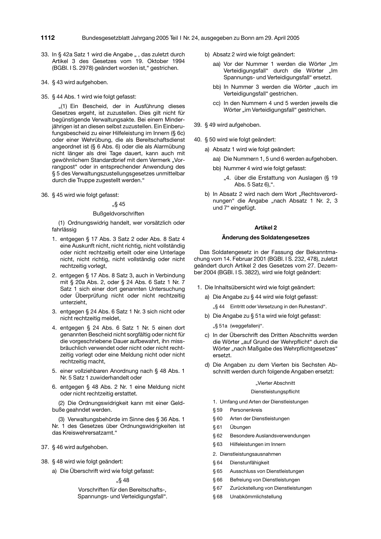 BGBl. 2005, Seite 1112 — Originalseite als Abbildung