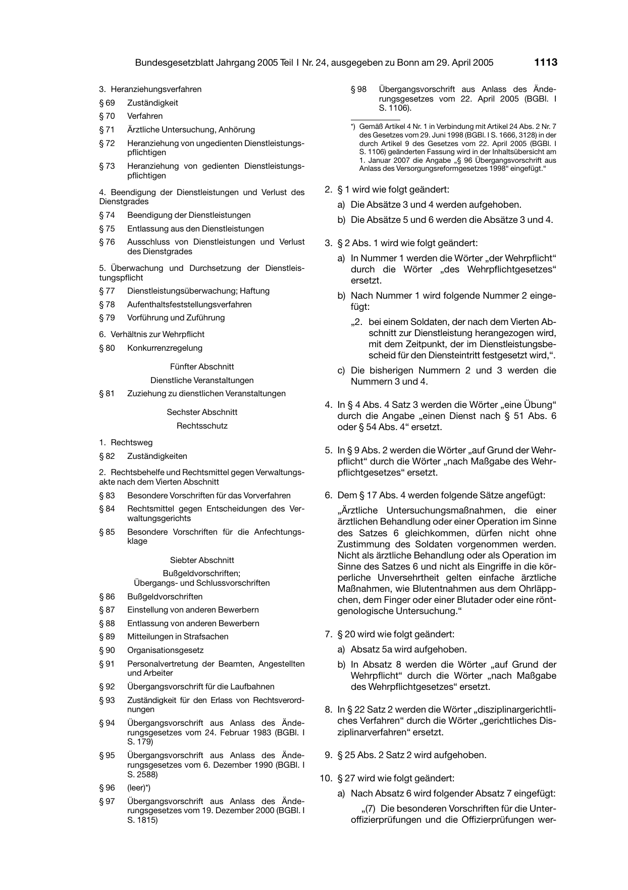 BGBl. 2005, Seite 1113 — Originalseite als Abbildung