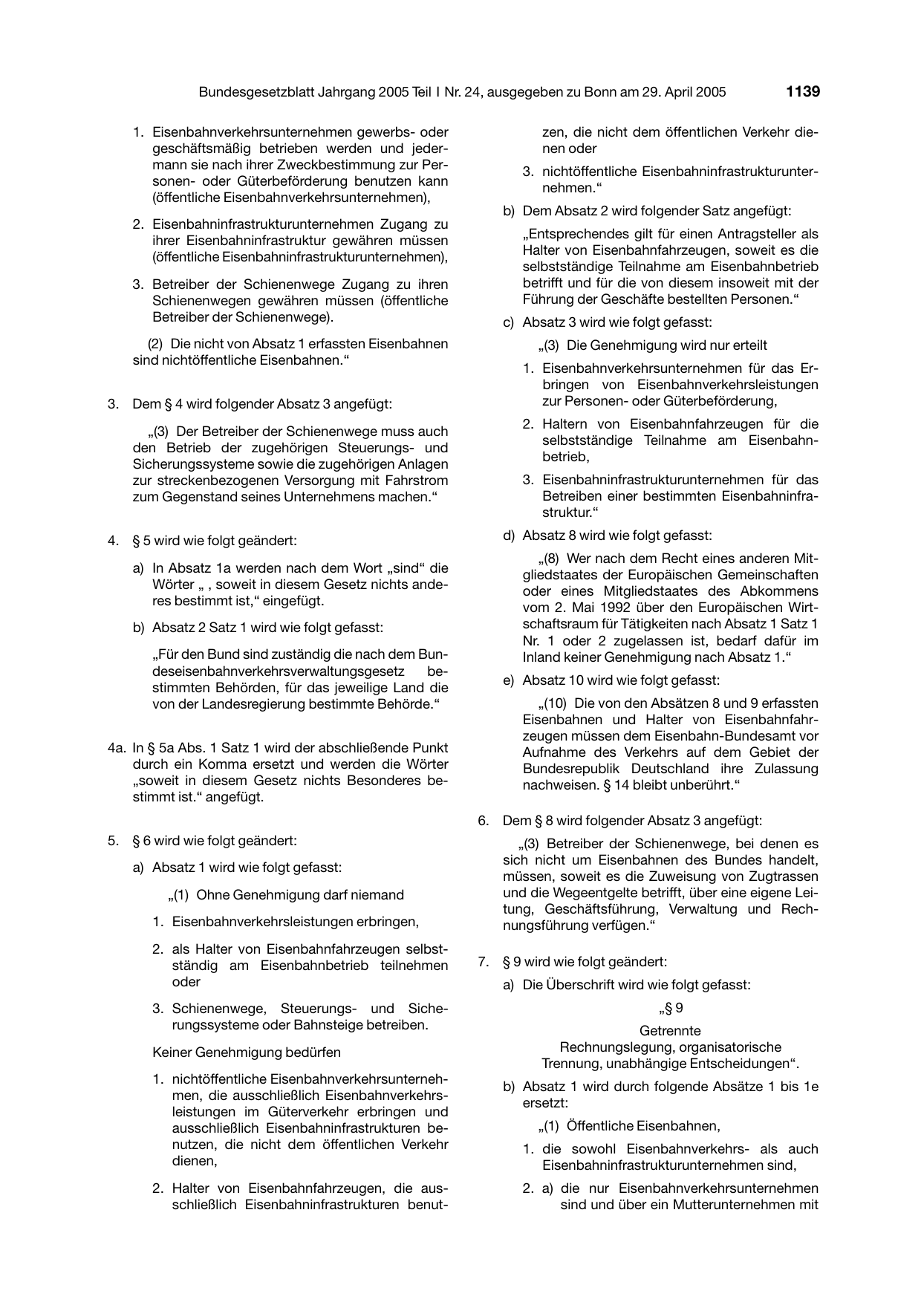 BGBl. 2005, Seite 1139 — Originalseite als Abbildung