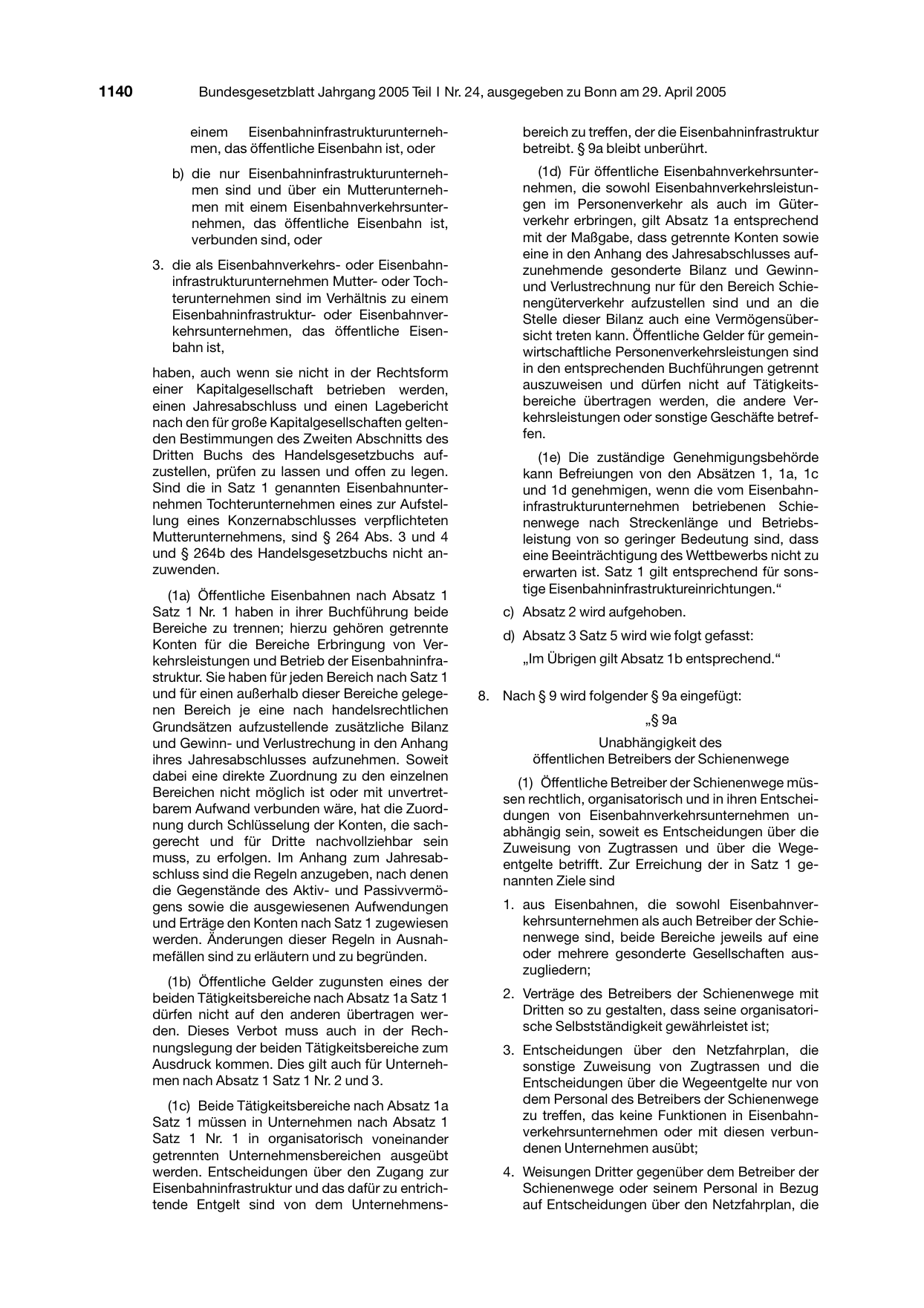 BGBl. 2005, Seite 1140 — Originalseite als Abbildung