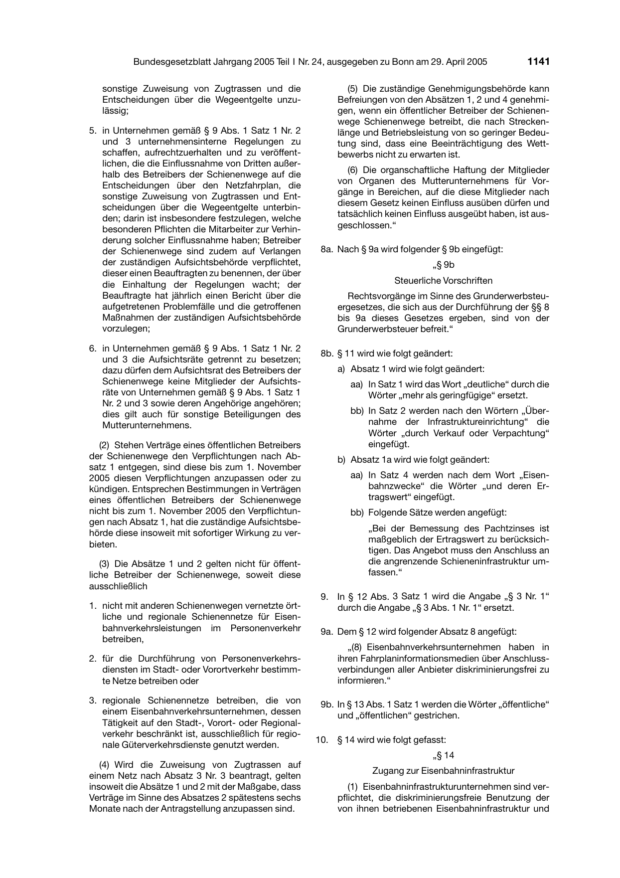 BGBl. 2005, Seite 1141 — Originalseite als Abbildung