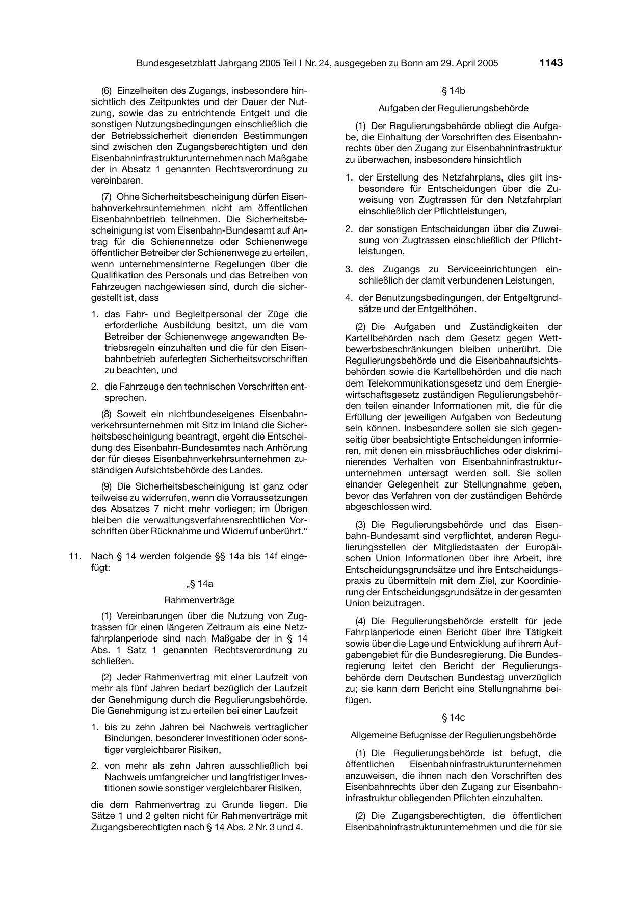 BGBl. 2005, Seite 1143 — Originalseite als Abbildung