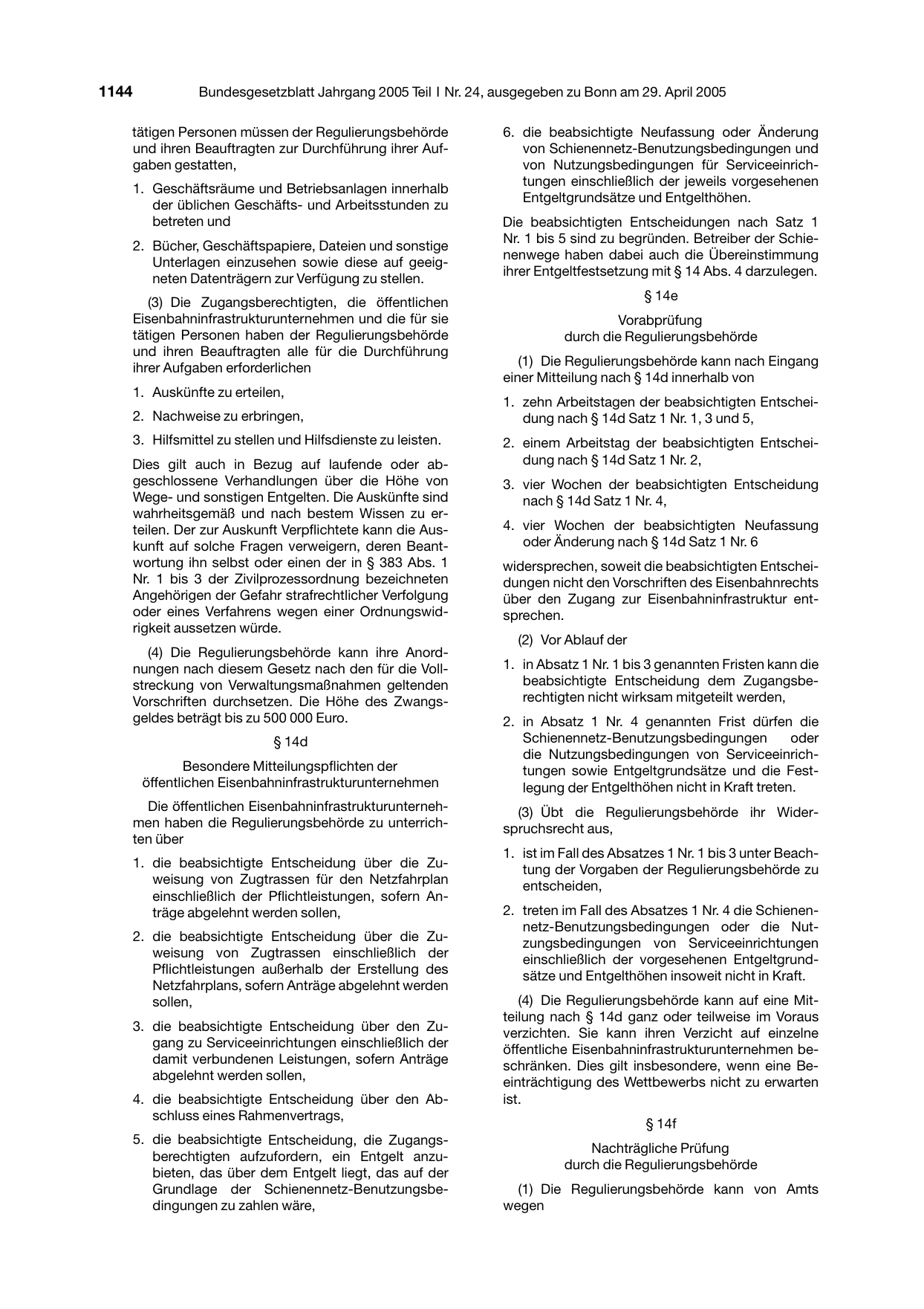 BGBl. 2005, Seite 1144 — Originalseite als Abbildung