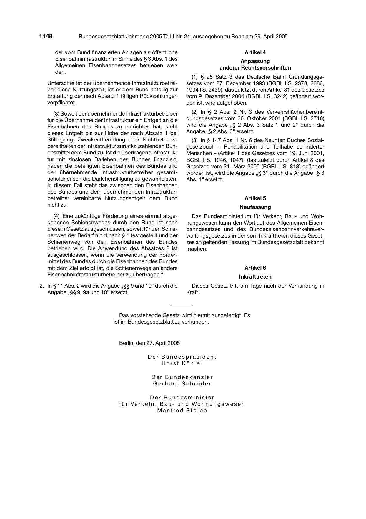 BGBl. 2005, Seite 1148 — Originalseite als Abbildung