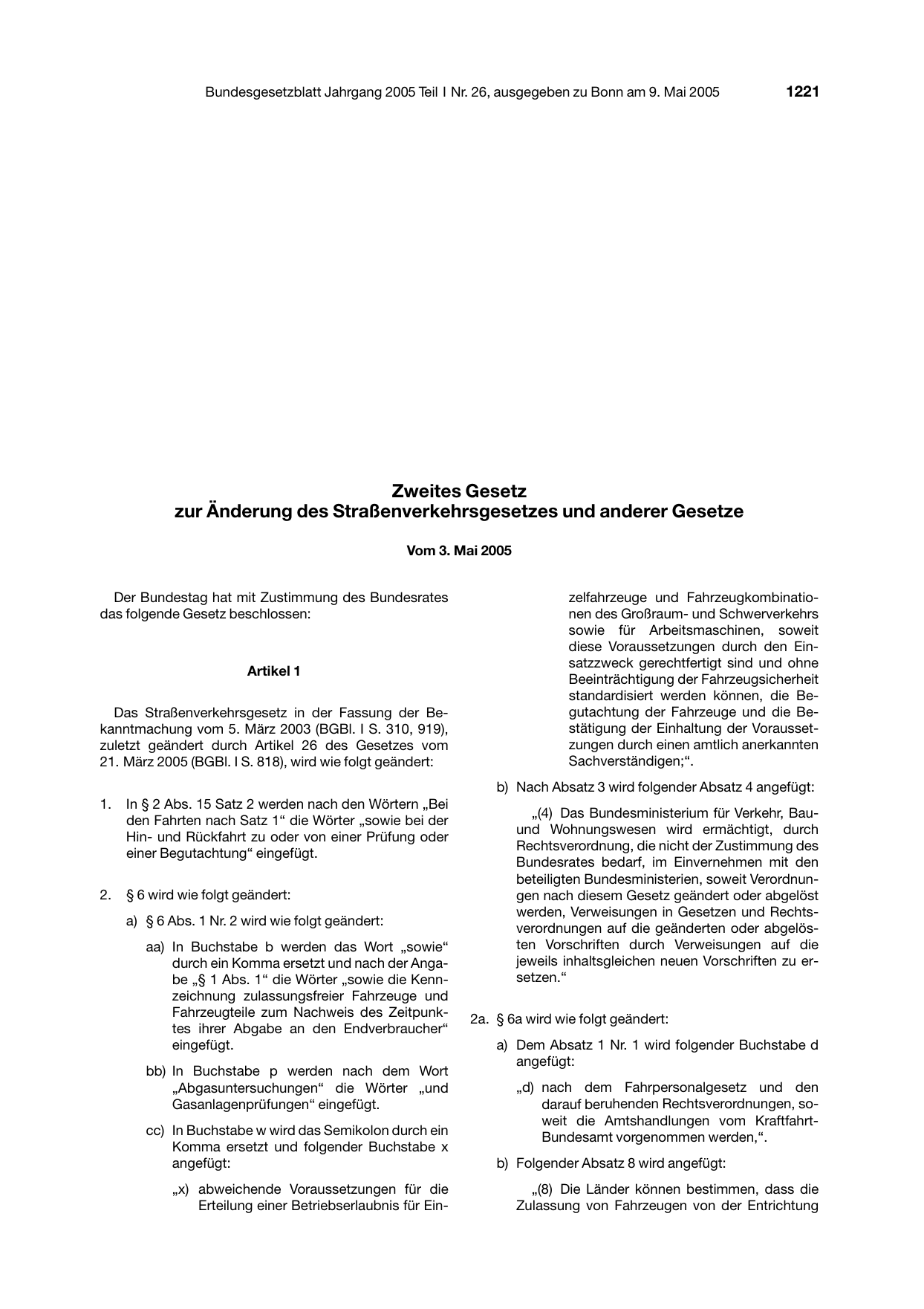 BGBl. 2005, Seite 1221 — Originalseite als Abbildung