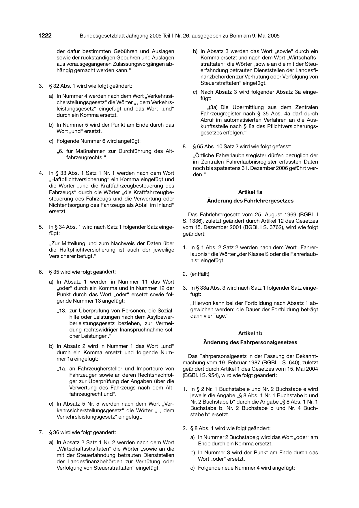 BGBl. 2005, Seite 1222 — Originalseite als Abbildung