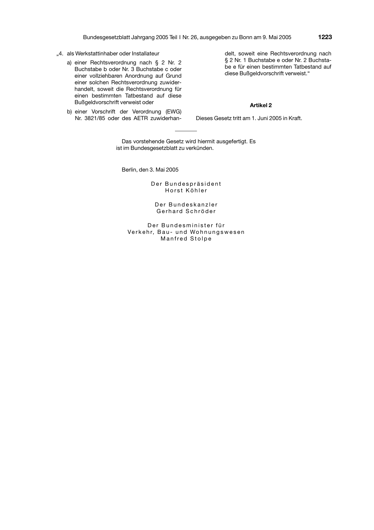 BGBl. 2005, Seite 1223 — Originalseite als Abbildung