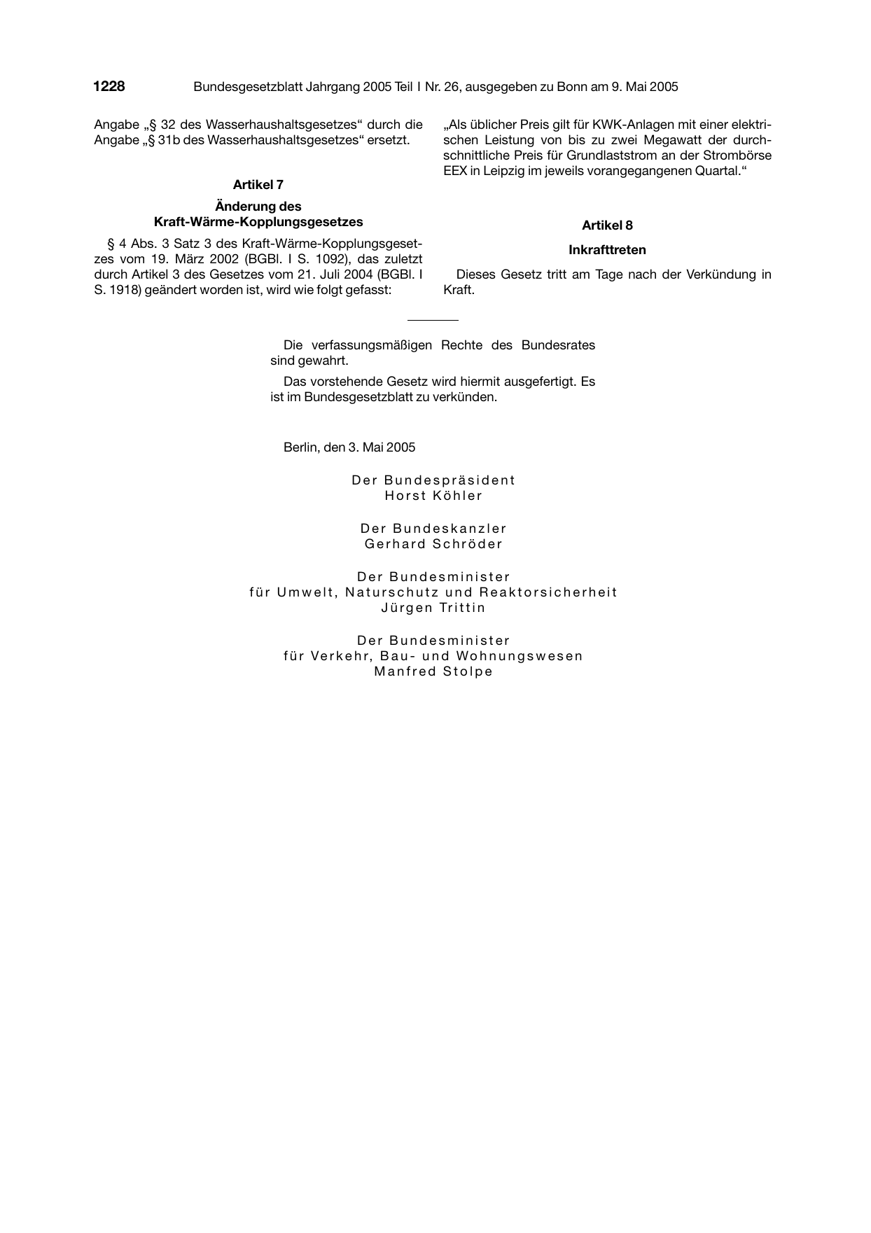 BGBl. 2005, Seite 1228 — Originalseite als Abbildung