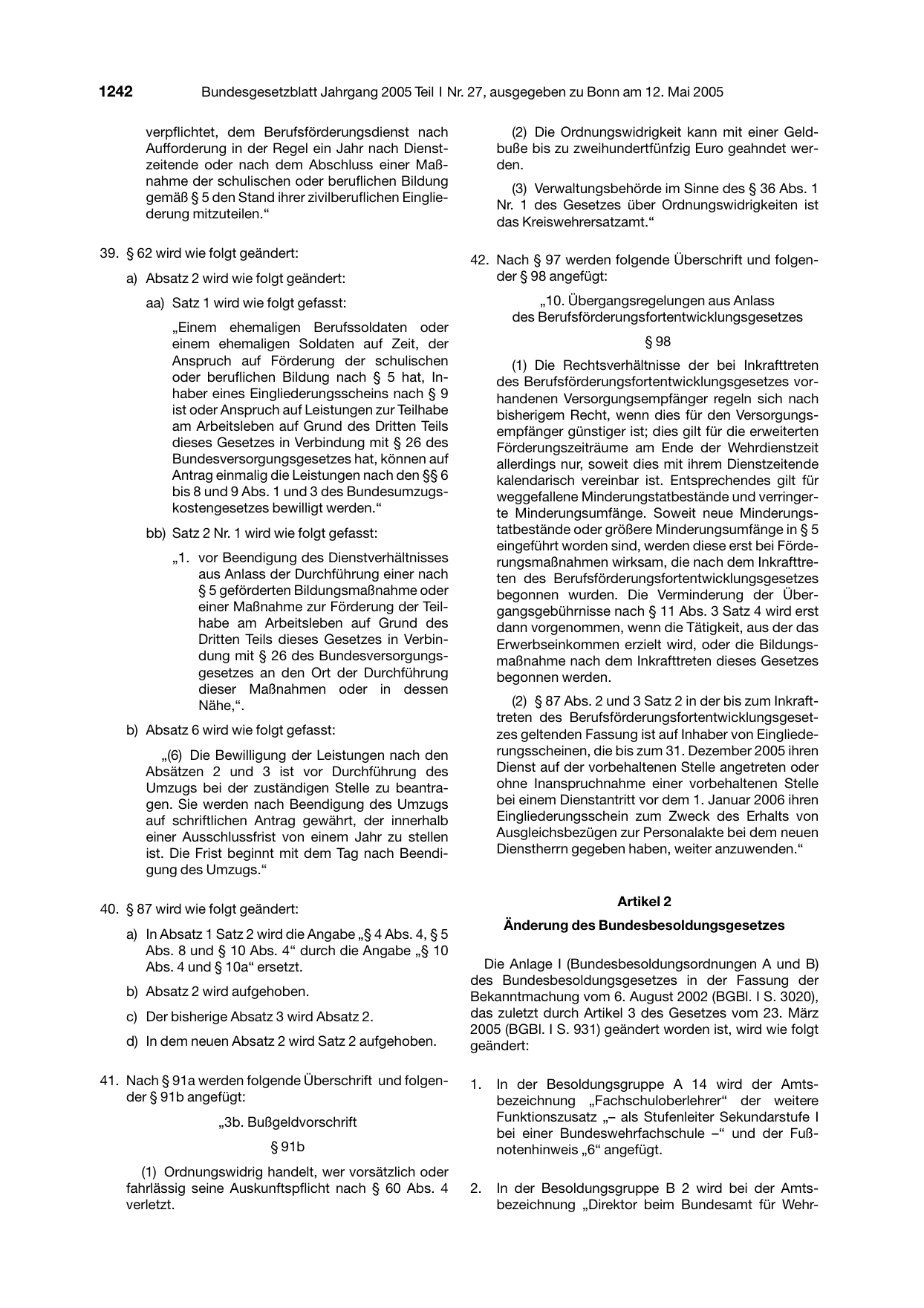 BGBl. 2005, Seite 1242 — Originalseite als Abbildung