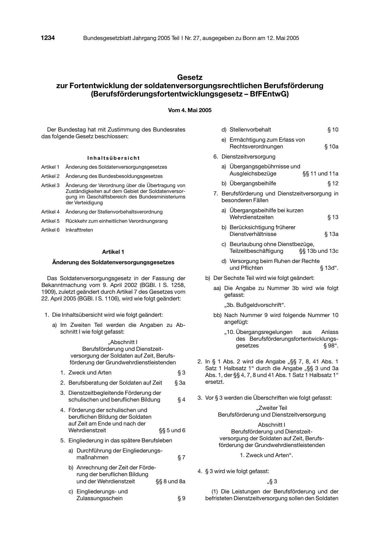 BGBl. 2005, Seite 1234 — Originalseite als Abbildung