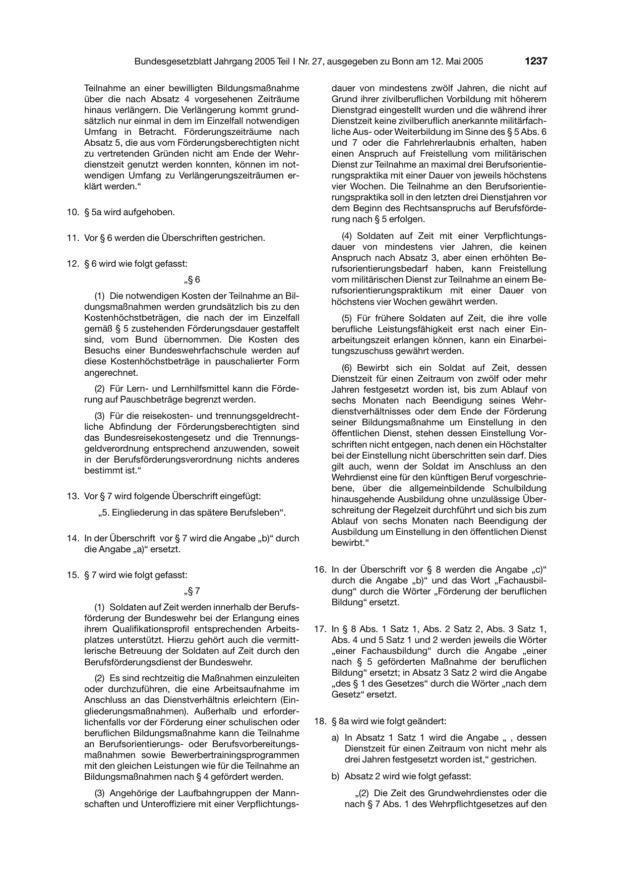 BGBl. 2005, Seite 1237 — Originalseite als Abbildung