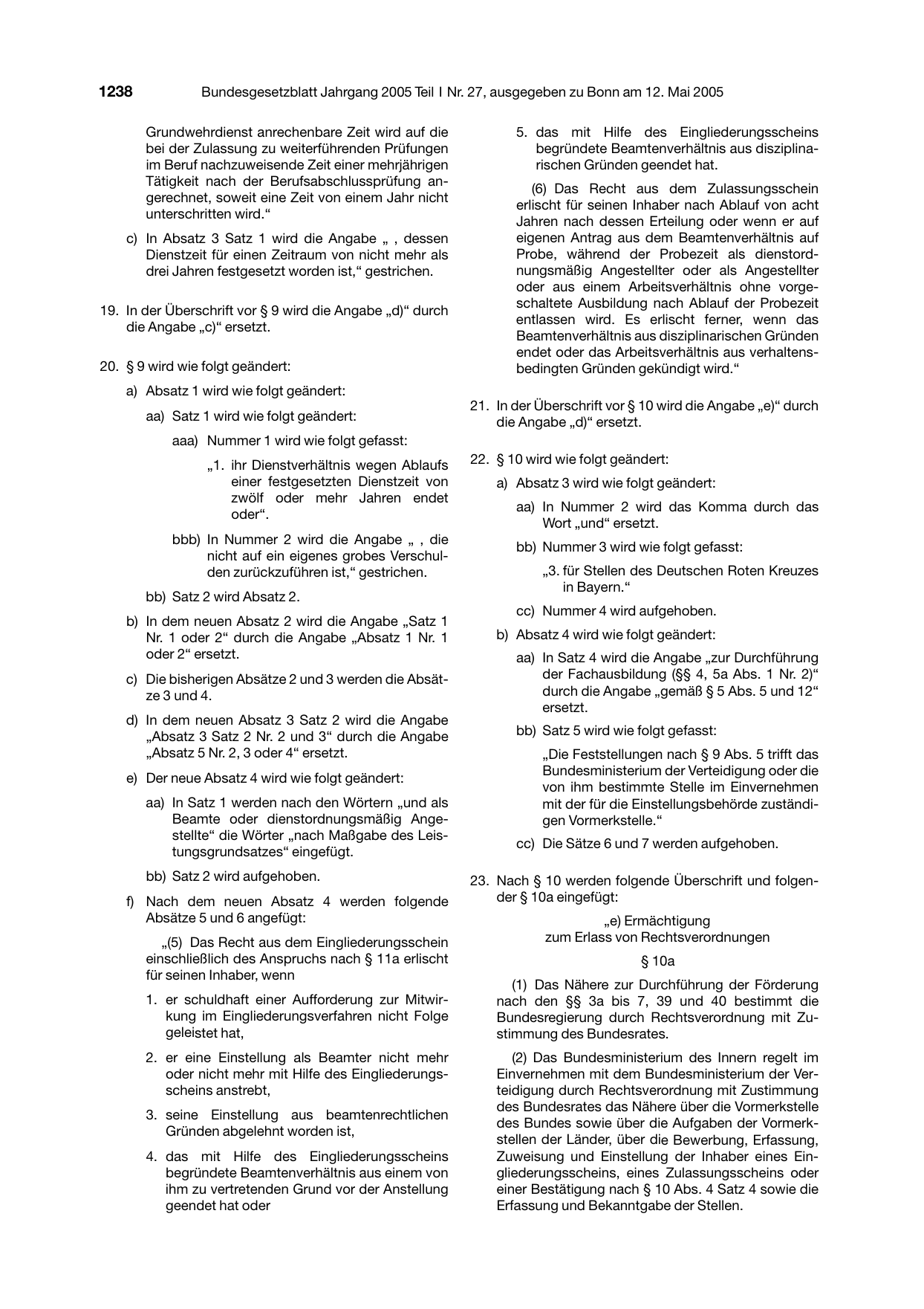 BGBl. 2005, Seite 1238 — Originalseite als Abbildung