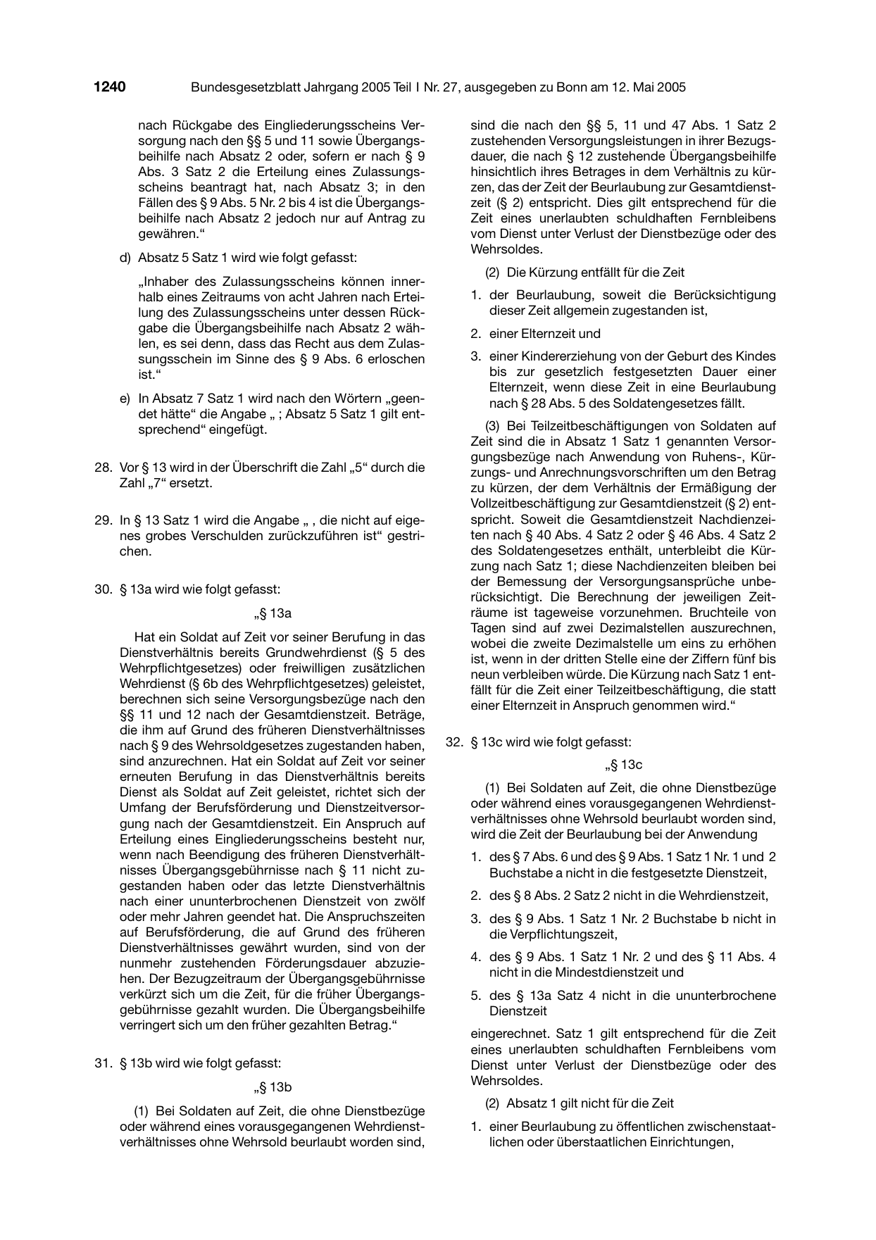 BGBl. 2005, Seite 1240 — Originalseite als Abbildung