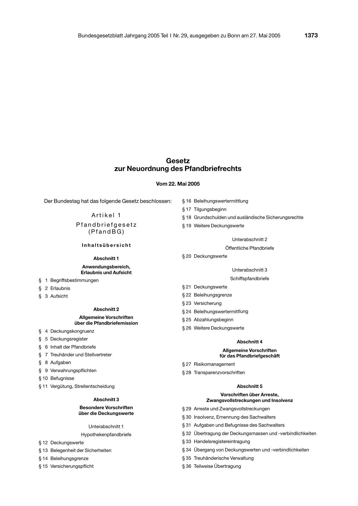 BGBl. 2005, Seite 1373 — Originalseite als Abbildung