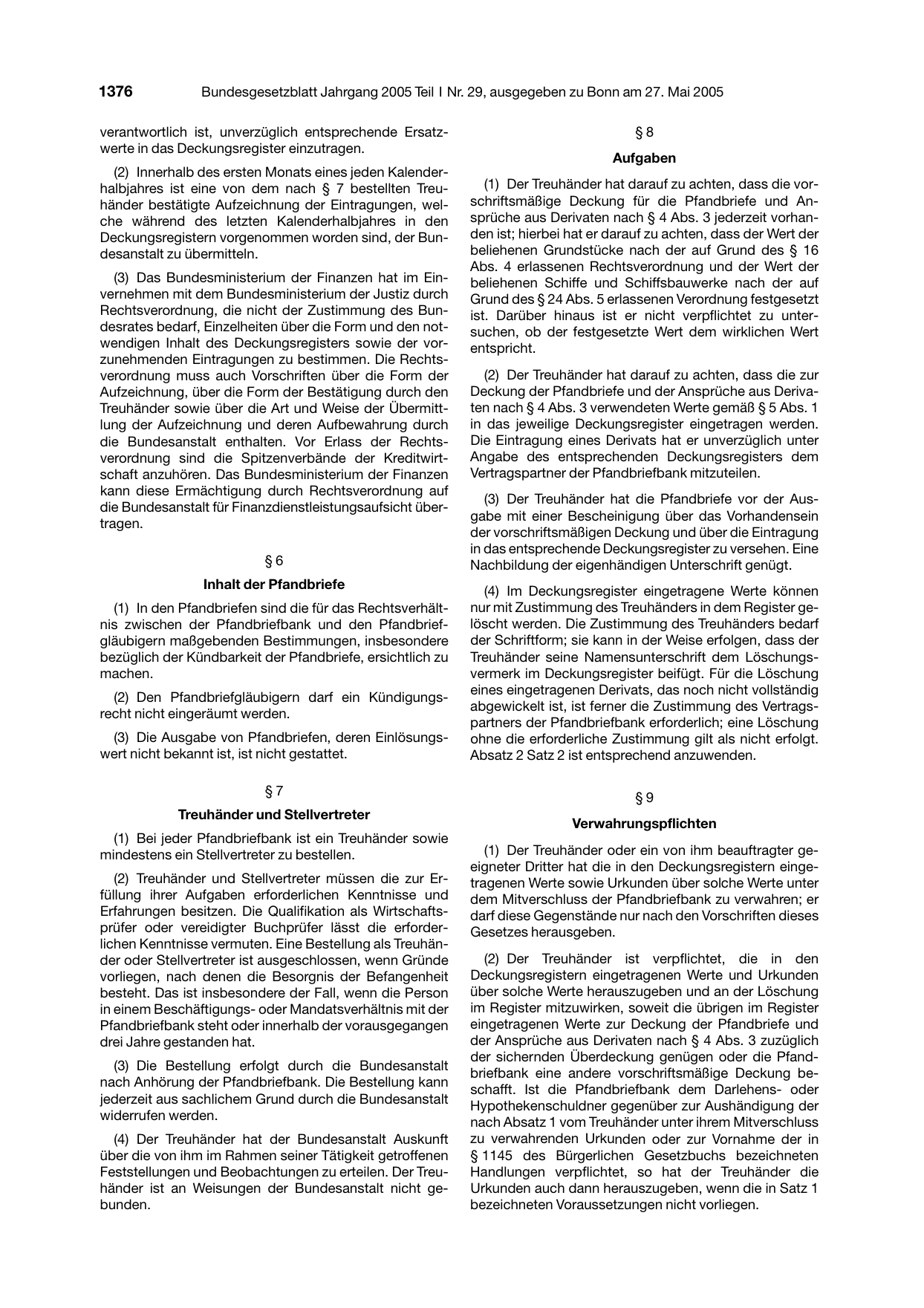 BGBl. 2005, Seite 1376 — Originalseite als Abbildung