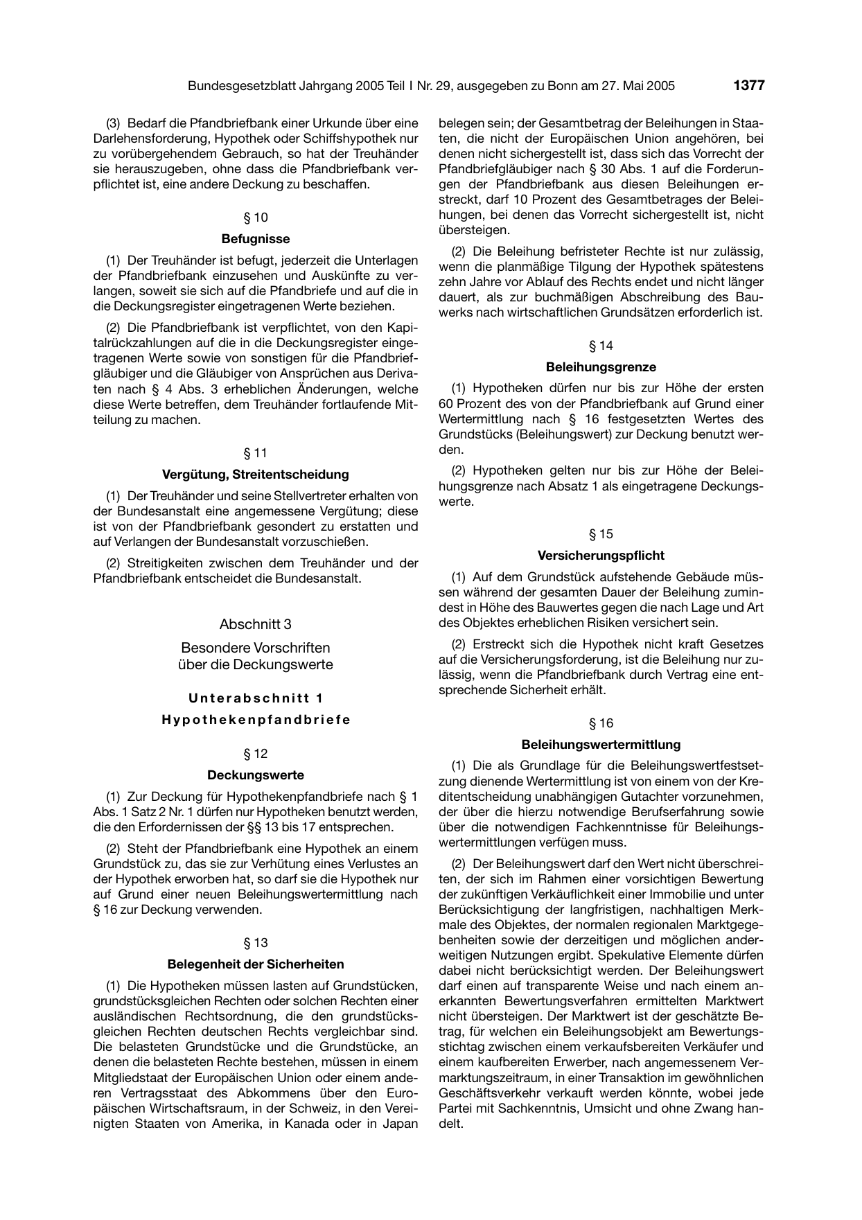 BGBl. 2005, Seite 1377 — Originalseite als Abbildung