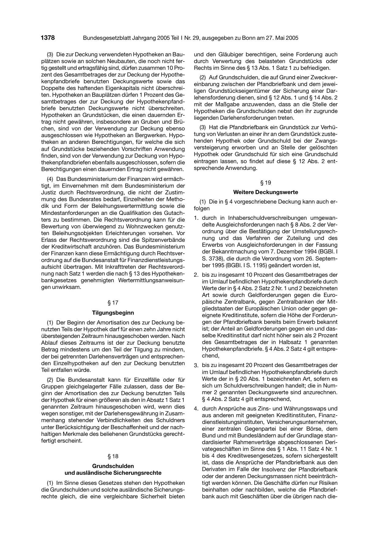BGBl. 2005, Seite 1378 — Originalseite als Abbildung