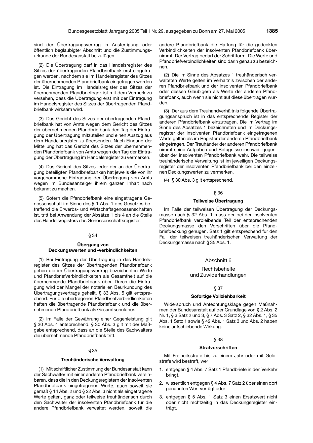 BGBl. 2005, Seite 1385 — Originalseite als Abbildung