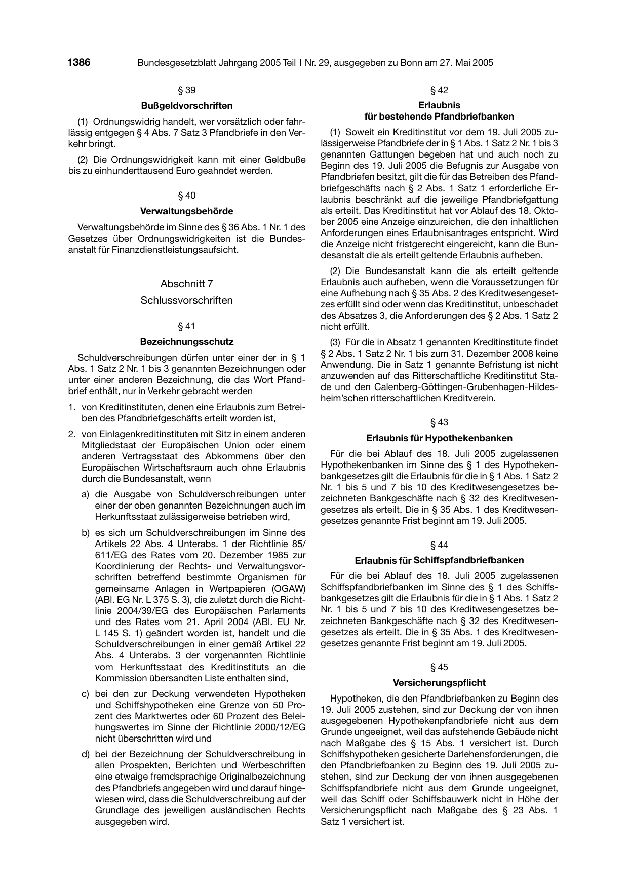 BGBl. 2005, Seite 1386 — Originalseite als Abbildung