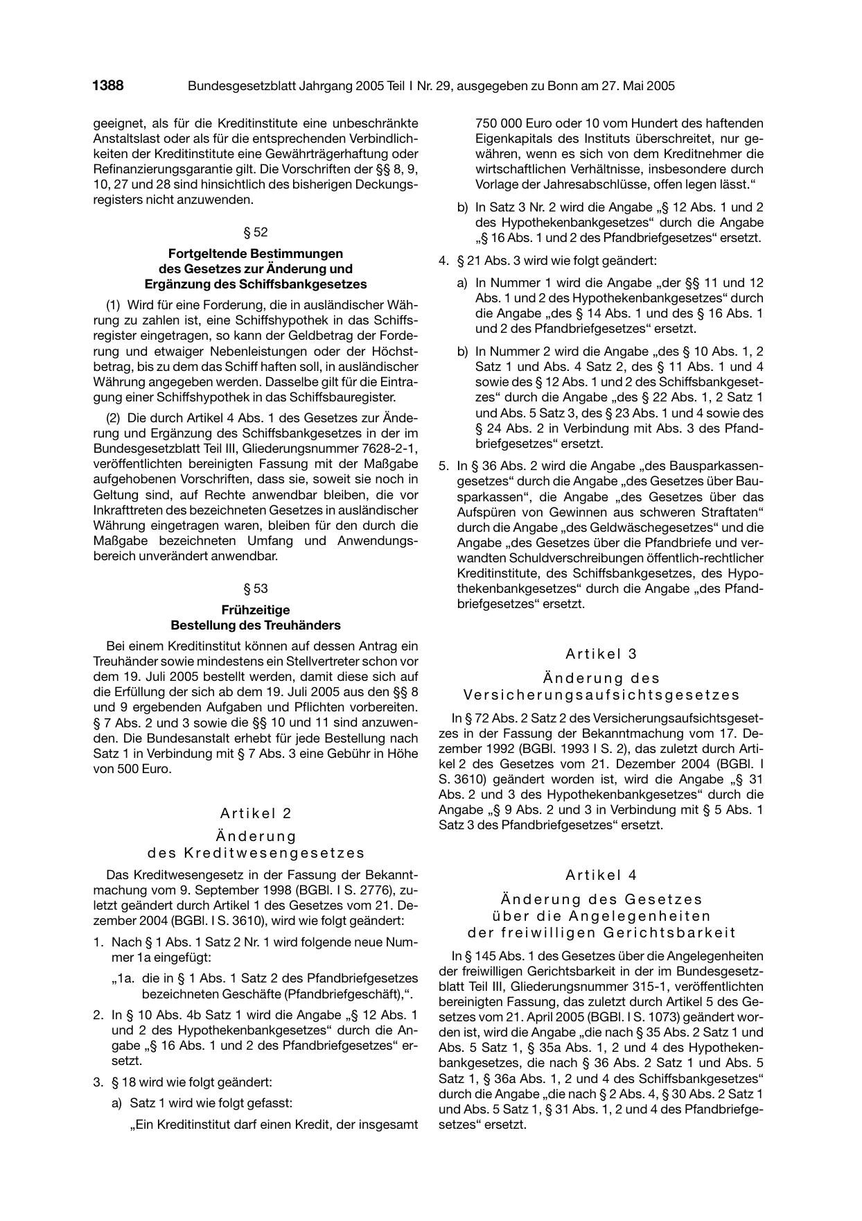 BGBl. 2005, Seite 1388 — Originalseite als Abbildung
