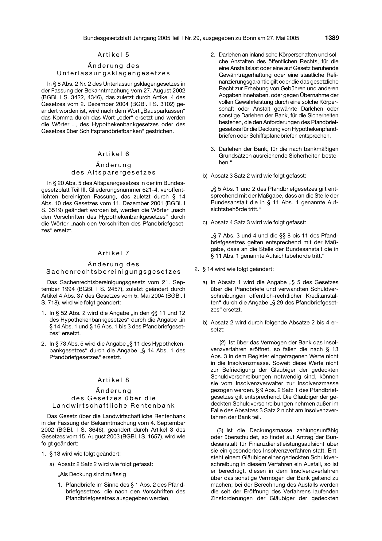 BGBl. 2005, Seite 1389 — Originalseite als Abbildung