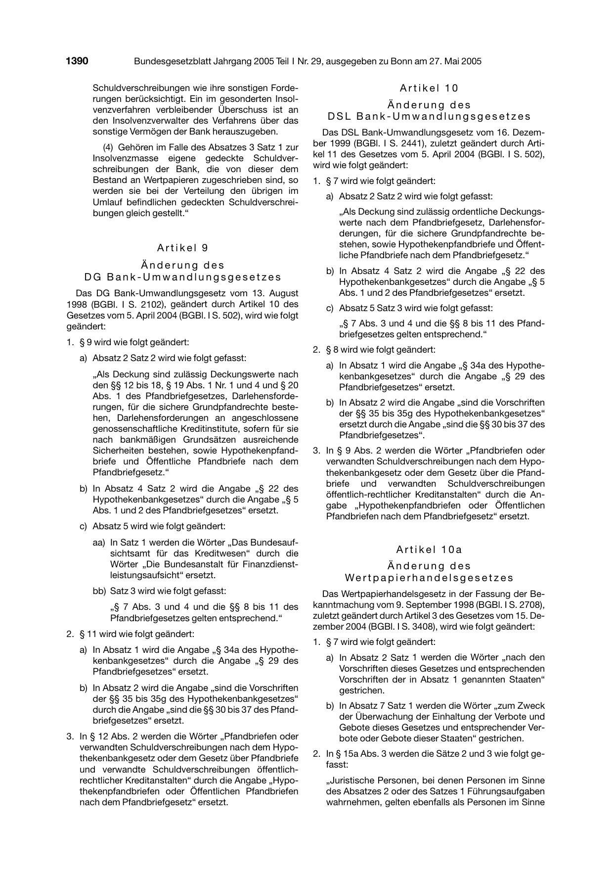 BGBl. 2005, Seite 1390 — Originalseite als Abbildung