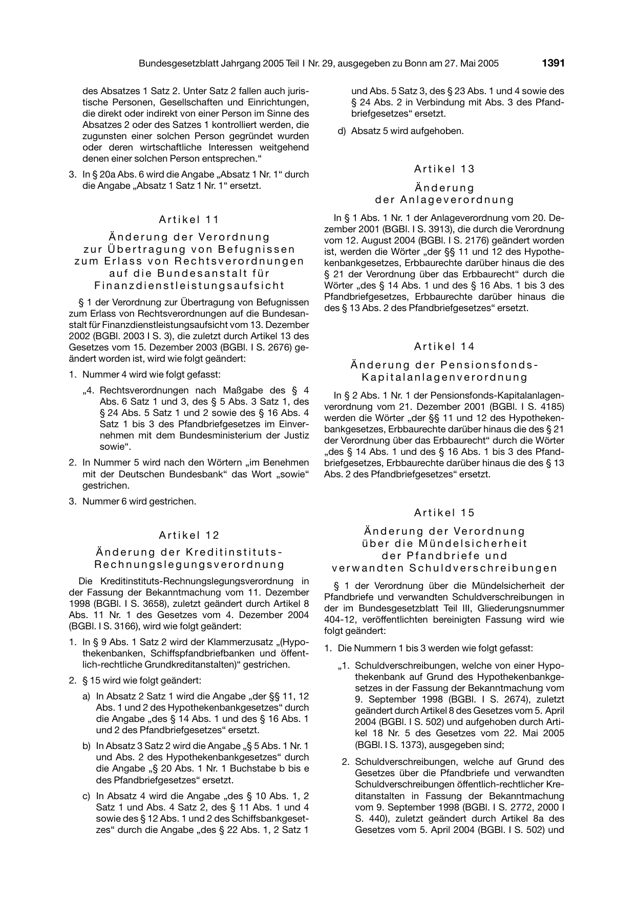 BGBl. 2005, Seite 1391 — Originalseite als Abbildung