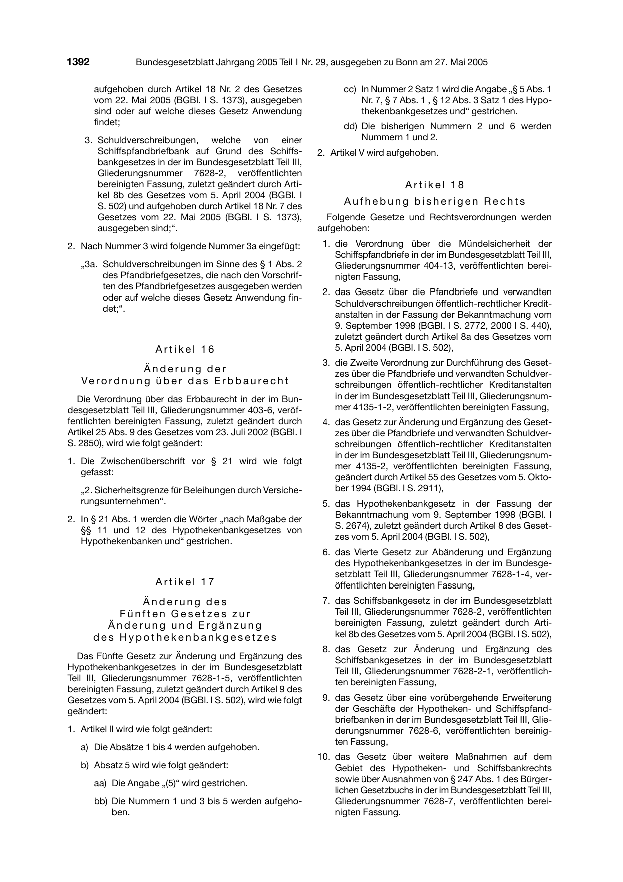 BGBl. 2005, Seite 1392 — Originalseite als Abbildung