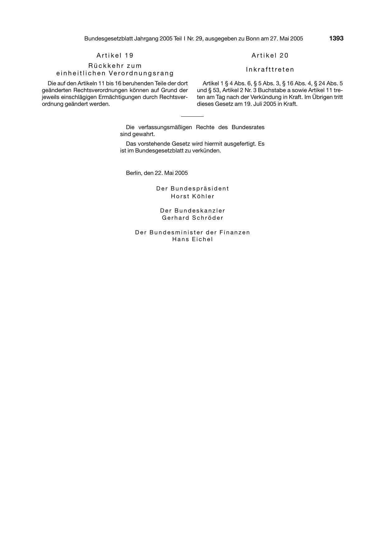 BGBl. 2005, Seite 1393 — Originalseite als Abbildung
