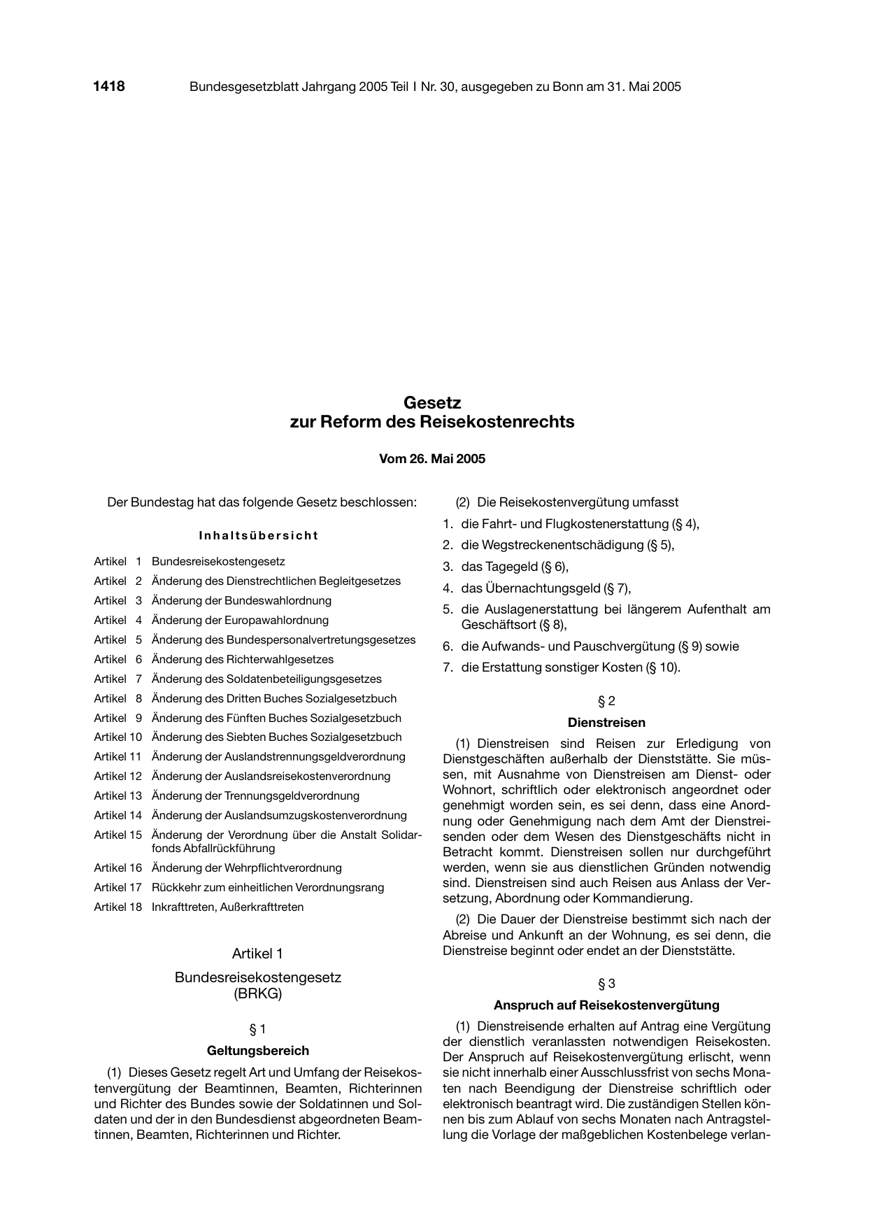 BGBl. 2005, Seite 1418 — Originalseite als Abbildung