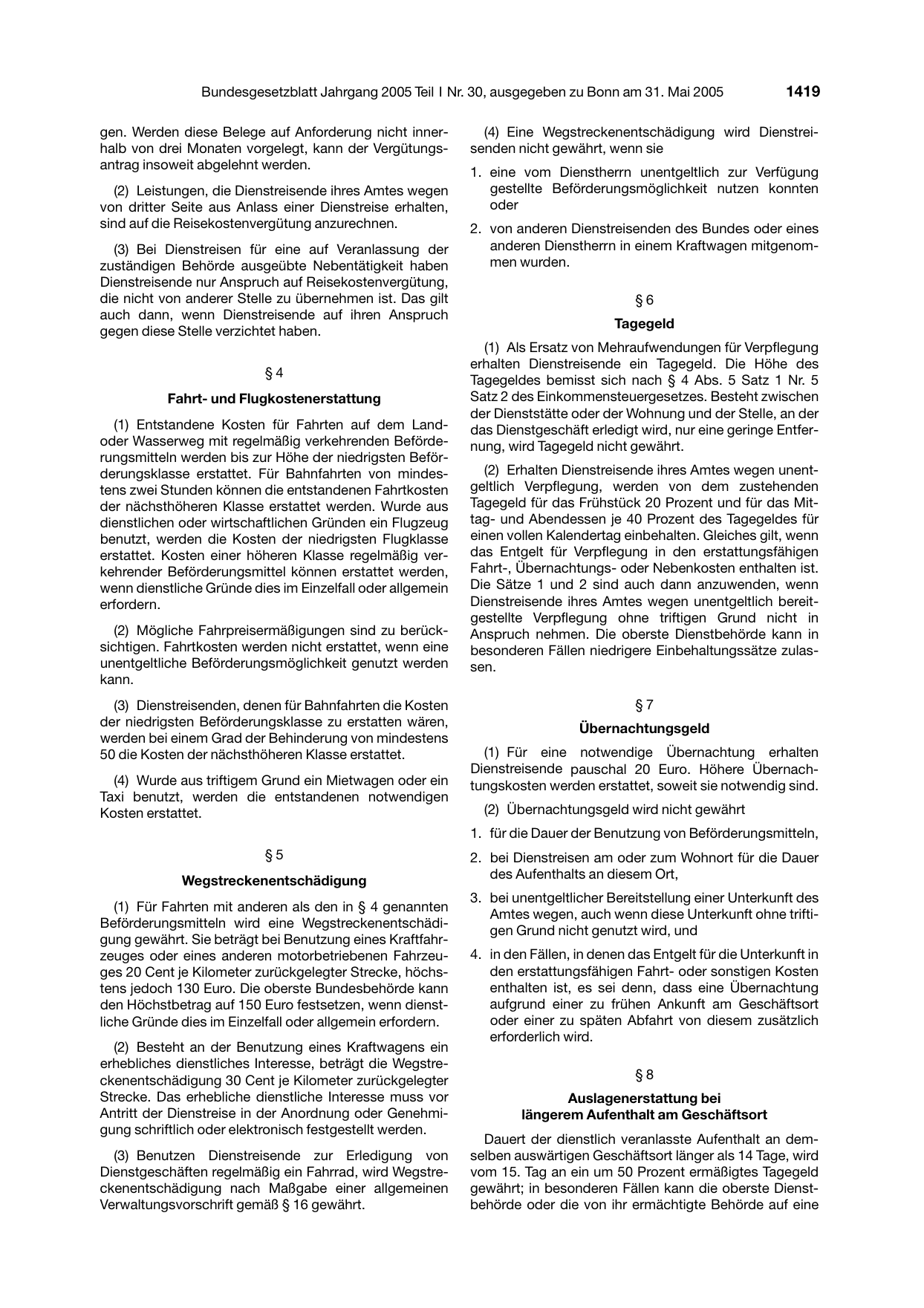 BGBl. 2005, Seite 1419 — Originalseite als Abbildung