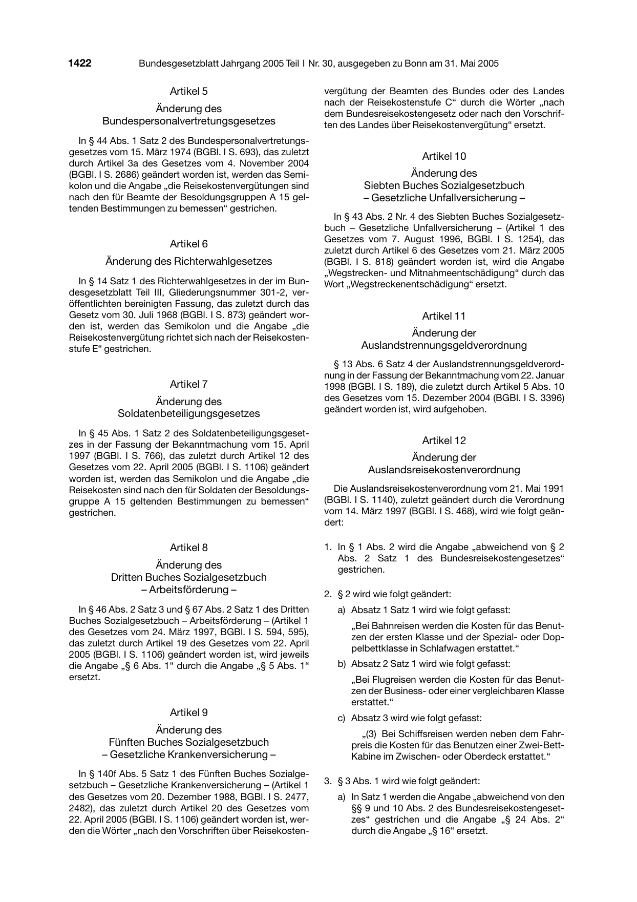 BGBl. 2005, Seite 1422 — Originalseite als Abbildung