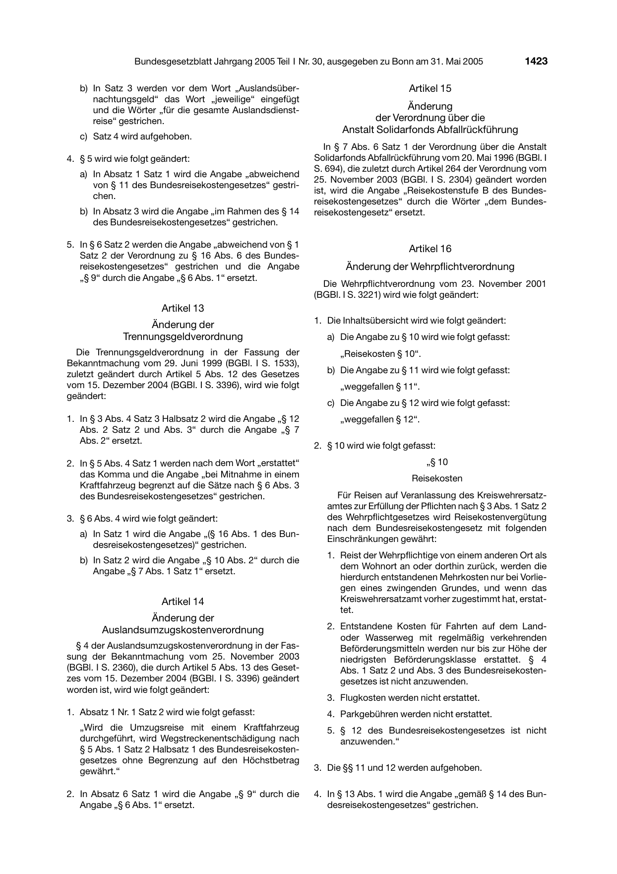 BGBl. 2005, Seite 1423 — Originalseite als Abbildung
