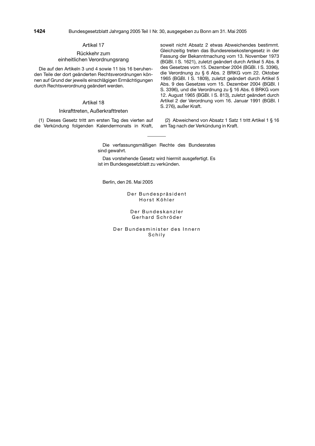 BGBl. 2005, Seite 1424 — Originalseite als Abbildung