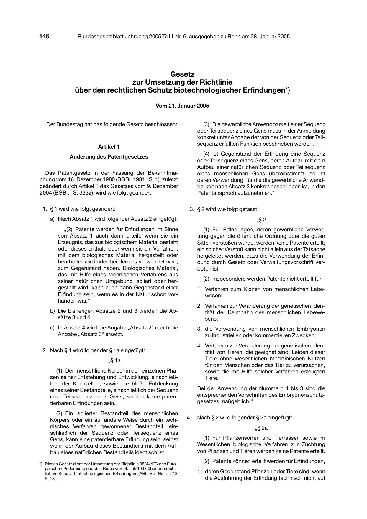 BGBl. 2005, Seite 146 — Originalseite als Abbildung