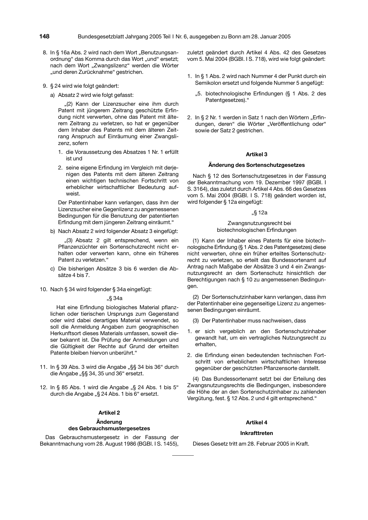 BGBl. 2005, Seite 148 — Originalseite als Abbildung