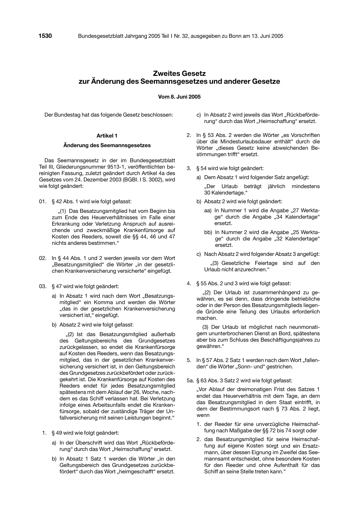 BGBl. 2005, Seite 1530 — Originalseite als Abbildung