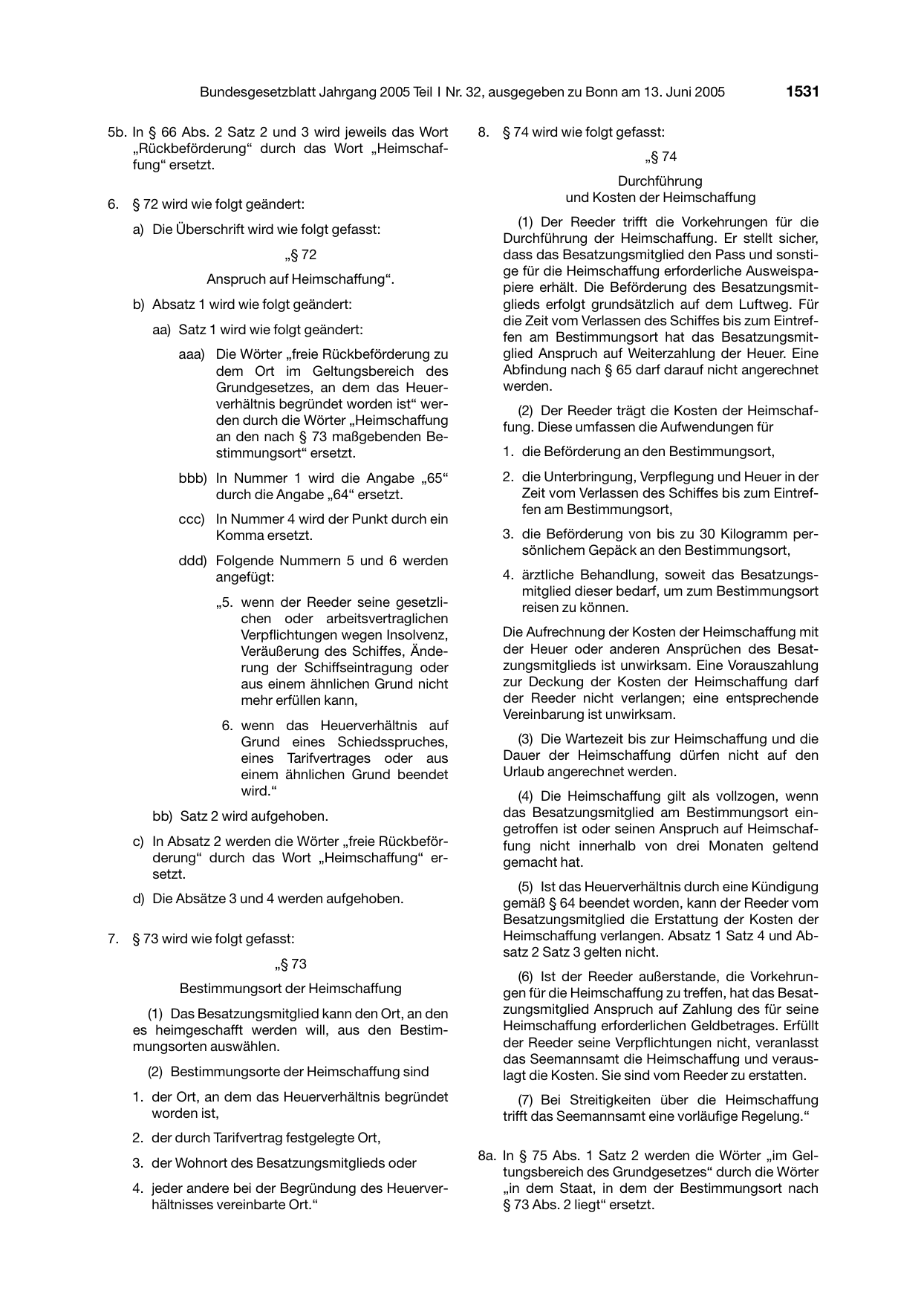 BGBl. 2005, Seite 1531 — Originalseite als Abbildung
