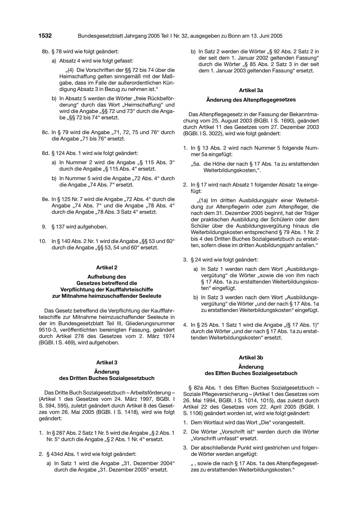 BGBl. 2005, Seite 1532 — Originalseite als Abbildung