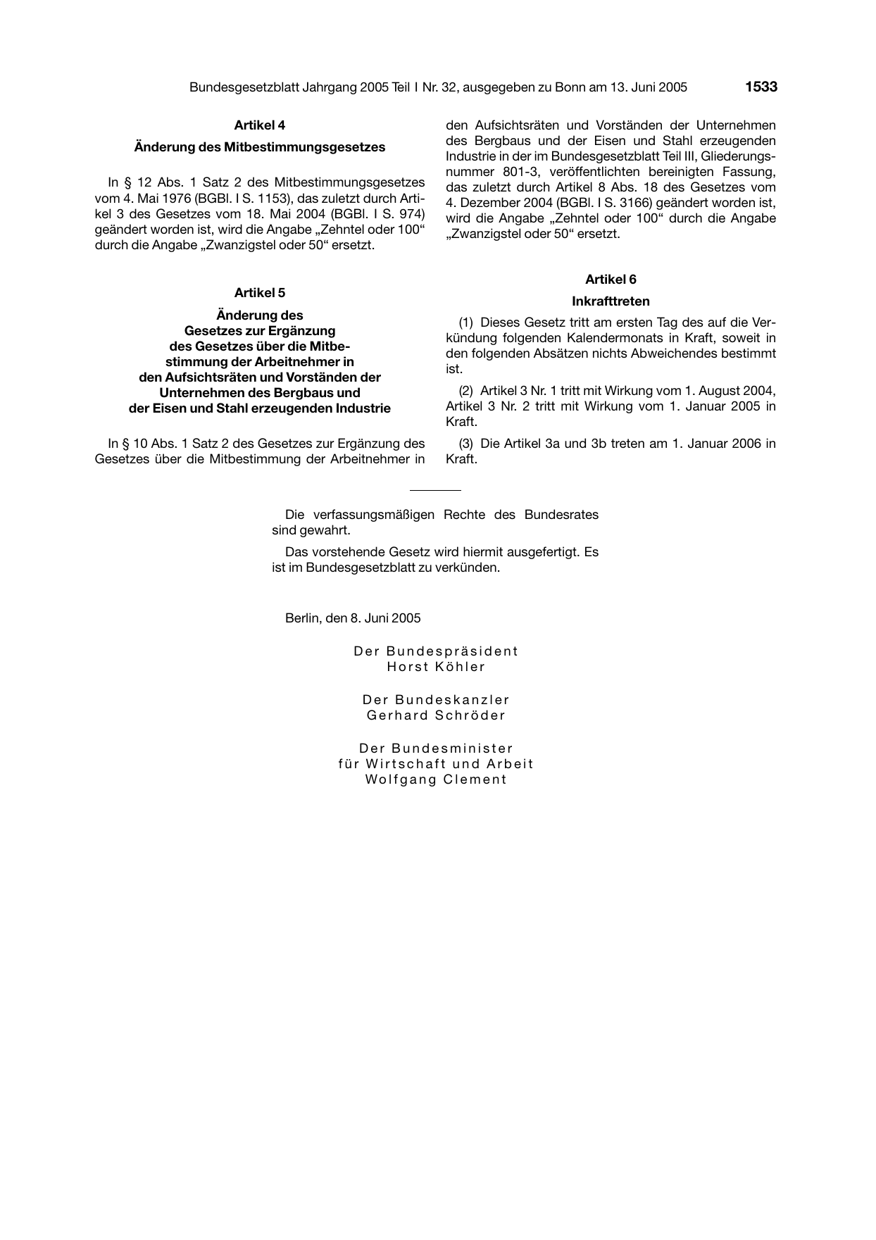 BGBl. 2005, Seite 1533 — Originalseite als Abbildung