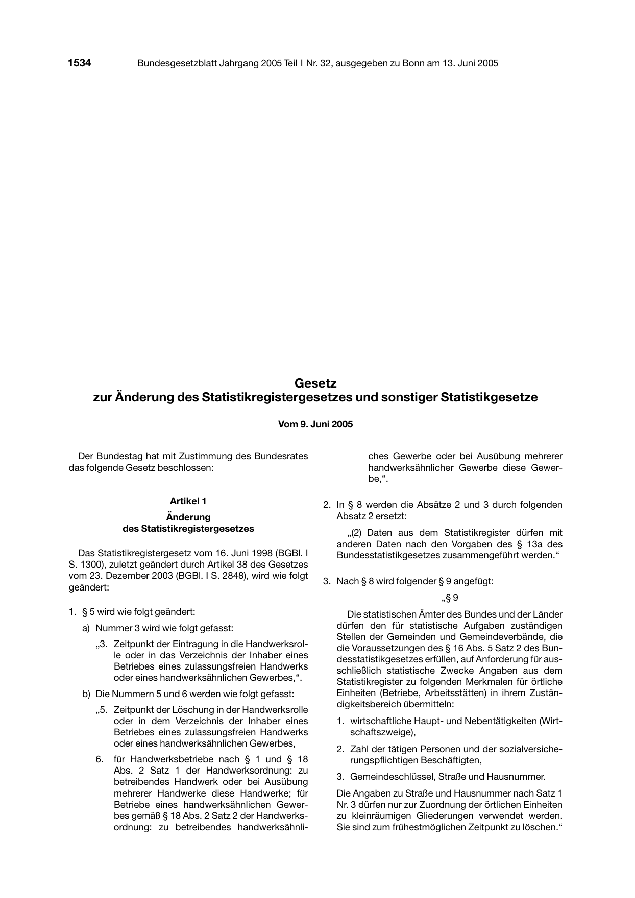 BGBl. 2005, Seite 1534 — Originalseite als Abbildung